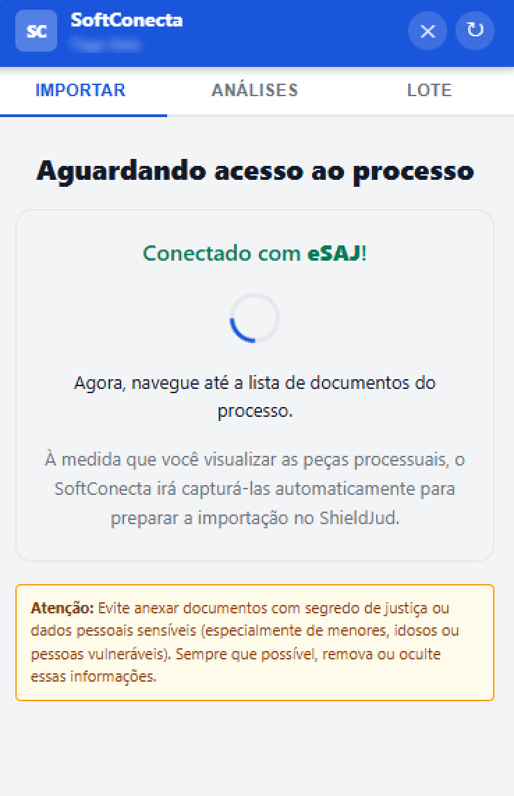 Conexão com o sistema do tribunal
