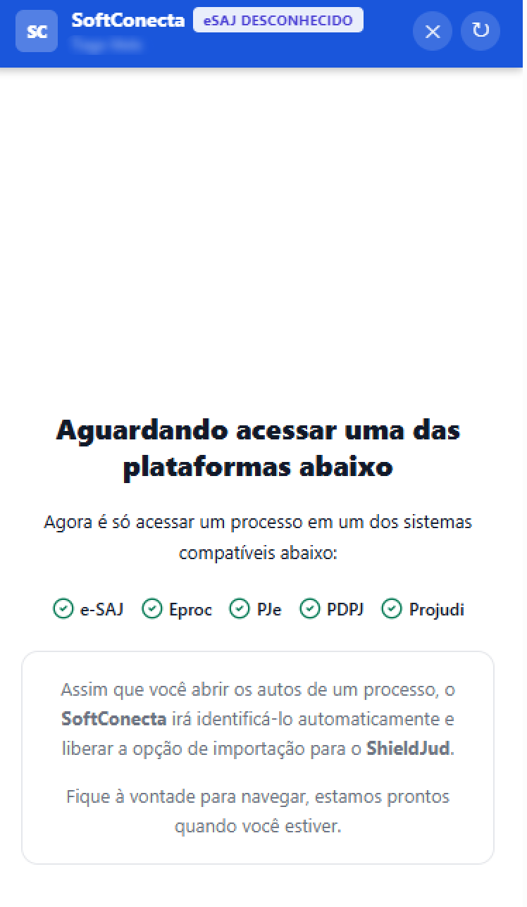 Tela inicial da extensão ShieldJud