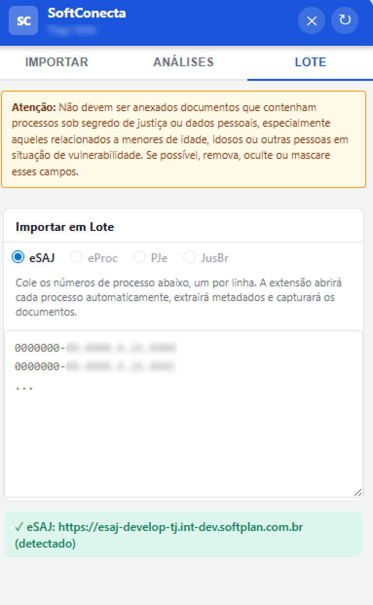 Importação de documentos na extensão